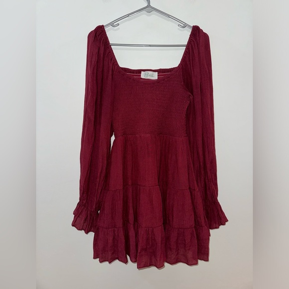 Pre-Owned LG Lizzie’s Boutique Maroon Long Sleeve Dress - Picture 1 of 9